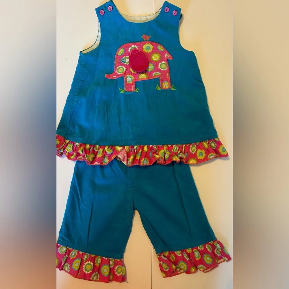 The Bailey Boys Blue Soft‎ Corduroy Elephant appliqué Size 12 M